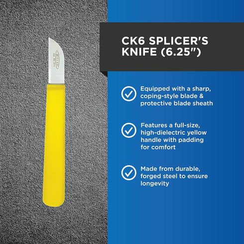 Miller CK6 Series Splice Knife, Electrician Knife for Professionals, Heavy-Duty Utility Knife with Sheath Holder, Filament Splicer Tool, 6.25 Inch...