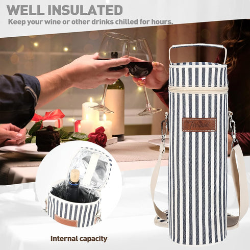 Tirrinia Single Wine Cooler Bags - Insulated & Padded Portable Wine Gift Tote Carrier for Travel, BYOB Restaurant, Wine Tasting, Party, Great Gift...