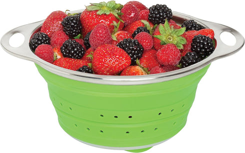 HIC Kitchen Collapsible Colander, Silicone and 18/8 Stainless Steel, 1.5-Quart...