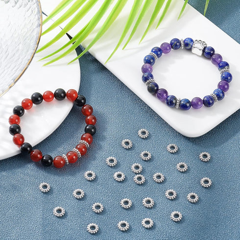 PH PandaHall 200pcs Large Hole Spacer Beads Tibetan Alloy Antique Silver Donut Rondelle Jewelry Spacers for Bracelet Jewelry Making, 8x2mm, Hole: ...