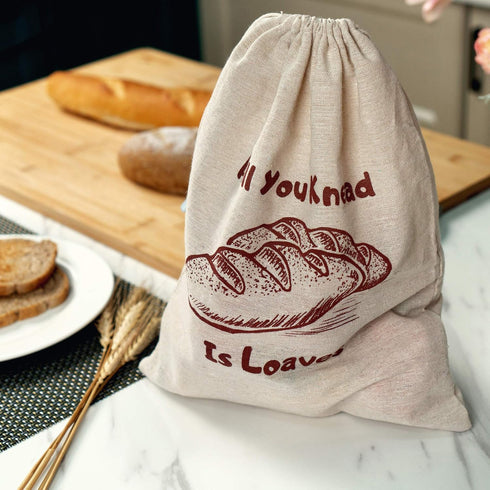 Linen Bread Bags, Pack of 4 Large and Extra Large Natural Unbleached Bread Bags, Reusable Drawstring Bag for Loaf, Homemade Artisan Bread Storage,...