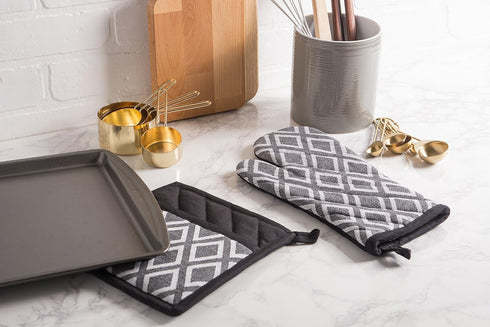 DII Black & White Diamond Collection Kitchen Essentials, Potholder Set, 2 Piece...
