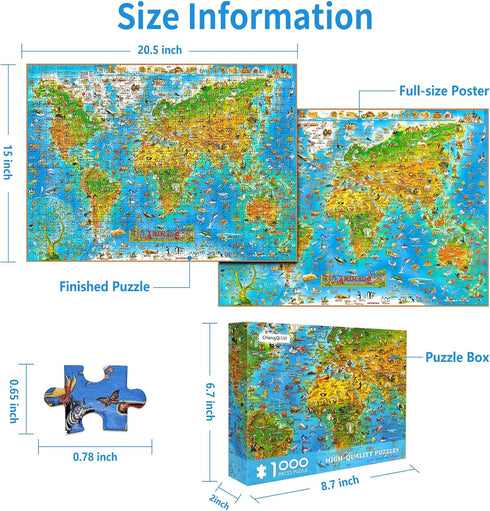 1000 Piece Puzzle for Adults Mini Puzzle Animals of The World Jigsaw Puzzles for Adults Animal Map Wooden Puzzle for Adults Teens Kids Gift 1000 P...