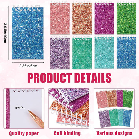 Sherr 16 Pcs Glitter Pens and Notebooks Glitter Pocket Notepad Mini Notebooks for Kids Fancy Pens for Women Pretty Cute Colorful Ballpoint Pens Sp...