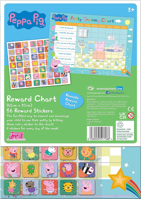 01.70.30.022 Peppa Pig Potty and Toilet Training Reward Chart and 56 Sparkly Stickers, Pink...