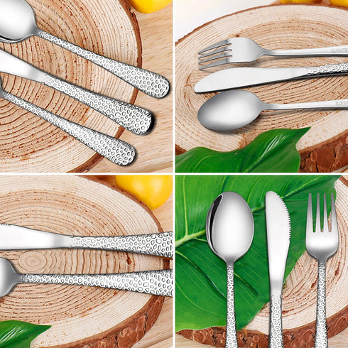 12-Piece Toddler Kids Silverware Set, HaWare Stainless Steel Hammered Flatware Cutlery, Children Tableware Includes 4 Spoons 4 Forks 4 Butter Kniv...