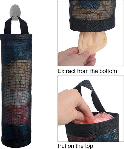 Mesh Garbage Bag Sulimy Plastic Bag Holder Dispensers 2pcs Folding Hanging Storage Trash bags Holders Organizer Recycling Grocery Pocket Container...
