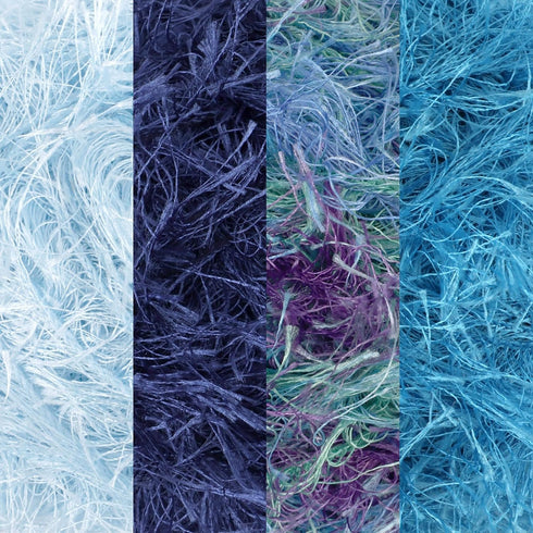 JubileeYarn Feather Whimsy Eyelash Yarn - 50g/Skein Fine Polyester Fur - Shades of Blue - 4 Skeins......