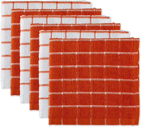 DII Basic Terry Collection Windowpane Dishcloth Set, 12x12, Spice, 6 Piece...