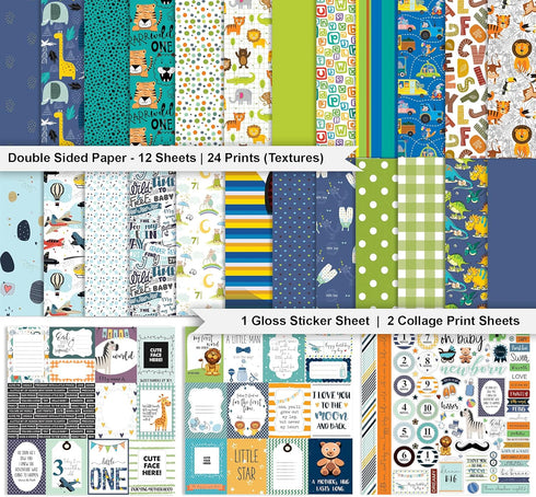 Inkdotpot It’s a Baby Boy Theme Collection Double-Sided Scrapbook Paper Kit Cardstock 12"x12" Card Making Paper Pack with Sticker Sheet - 16 Pages...