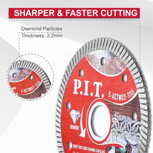 P.I.T. 4-1/2 Turbo Diamond Saw Blade,Dry/Wet Cutting for Granite, Stone, Masonry, Terrazzo, Marble, Concrete,Tile - 7/8 Inch Arbor Angle Grinder C...