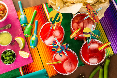Fiesta Party Straws | Mexican Decorations | Final Fiesta Bachelorette Party Supplies | Set of 32, PRE-ASSEMBLED Paper Straws...