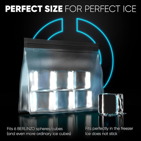 BERLINZO Reusable Ice Storage Bag - Freezer Safe Leakproof Silicone and Plastic Free Lunch Bag for Ice and Food Storage - BPA Free - One Ice Stora...