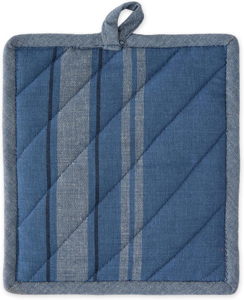DII French Stripe, Kitchen Collection, Potholders, Chambray Blue, 2 Count...
