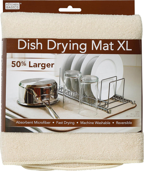 Kitchen Basics Dish Drying Mat XL, Highly Absorbent Microfiber Kitchen Counter Mat, Dish Drying Pad for Dishes, Utensils, Pots and Pans, Extra Lar...