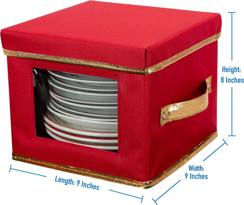 Simplify Holiday Salad Plate Dinnerware Storage Box | 9.45 Inch | Christmas China | 12 Felt Dividers | Tableware Setting | Red...