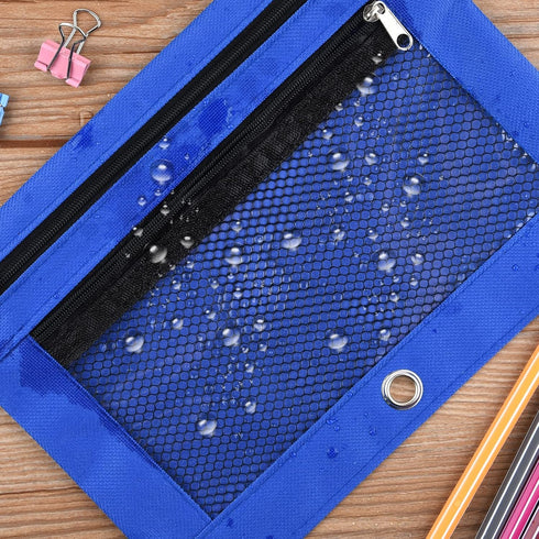 FEPITO 3 Pack 3 Ring Binder Pencil Pouches:Quality Oxford Fabric, Waterproof,Reinforced Rivet Holes,Transparent Window, Two-Layer Pockets, Easy-to...