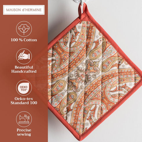 Maison d' Hermine Pot Holders Set 100% Cotton Heat Resistant Potholders 8" x 8" Hot Pads with Loop BBQ, Cooking, Baking, Grilling, Kitchen, Handli...