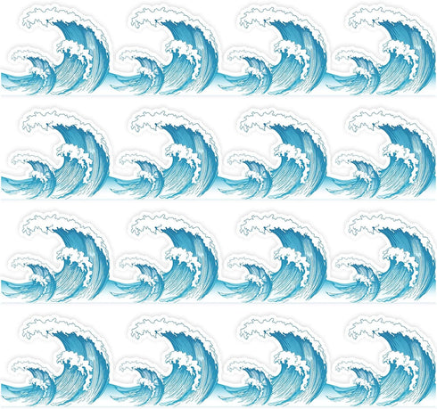 Whaline 69Ft Waves Bulletin Board Border 60Pcs Ocean Beach Themed Classroom Decorations Blue White Trim Border Self-Adhesive Label Sticker for Bac...
