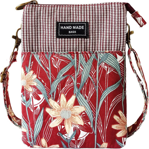 Canvas Cute Crossbody Handbags Cell Phone Purse Wallet Leaves Pattern Small Change Pouch Bags for Women Girls...