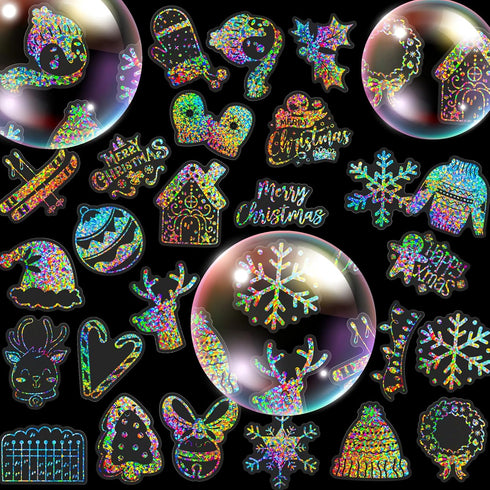 Holographic Christmas Stickers Glitter Silver Transparent Waterproof Decoration Sticker for DIY Scrapbooking Supplies crafts Phone Case Water Bott...