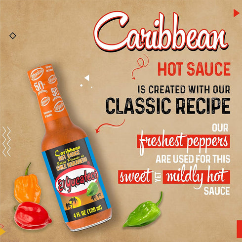 El Yucateco Caribbean Habanero Sauce, 4 oz., 6 Pack, 7,000 Average Scoville Units, Gluten Free, Sugar Free...
