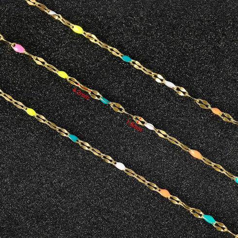 UMAOKANG 16.4ft/5m Gold Plated Stainless Steel Chains Bulk Mixed Color Enamel Bead Chain Spool for Jewelry Making with Jump Rings and Lobster Clas...