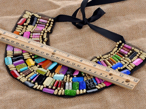 Alilang Black Tribal Large U Shaped Draped Multicolour Rainbow Beads Statement Necklace...