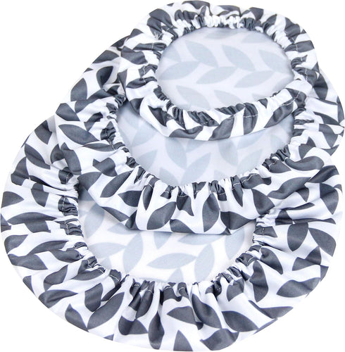 wegreeco Elastic Reusable Bowl Covers - Set of 3, Grey Leaf...