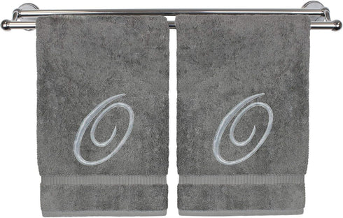 Monogrammed Hand Towel, Personalized Gift, 16 x 30 Inches - Set of 2 - Silver Embroidered Towel - Extra Absorbent 100% Turkish Cotton- Soft Terry ...