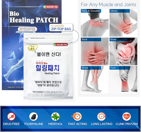Bio Health Pain Relief Patches with Tourmaline for Back, Neck, Shoulder, Knee Pain and Muscle Soreness, 3 Different Sizes - 8 Hour Pain Relief - 4...