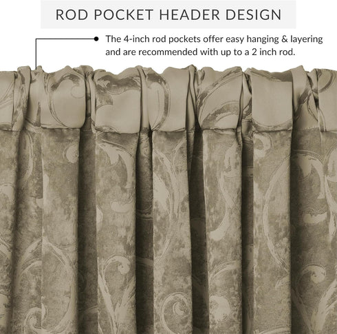 Elrene Home Fashions Mia Jacquard Scroll Blackout Valance, 52" x 19" (1 Valance), Natural...