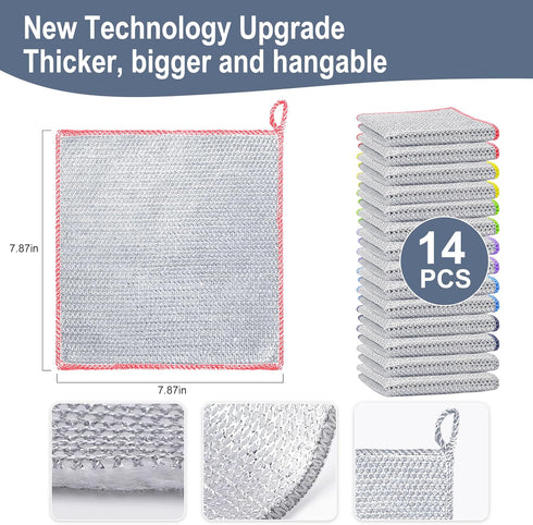 14 Pcs New Upgrade Thicken Steel Wire Dishcloth,Double-Layer Steel Wire Cleaning Cloth,Powerful Cleaning Non-Scratch Wire Dishcloth Rag for Cookwa...