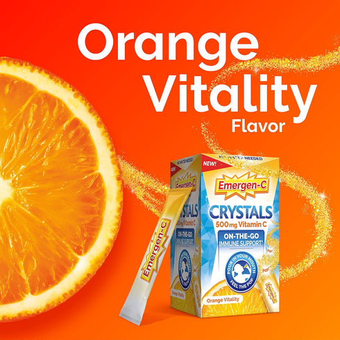 Emergen-C Crystals, On-The-Go Immune Support Supplement with Vitamin C, B Vitamins, Zinc and Manganese, Orange Vitality - 56 Stick Packs...