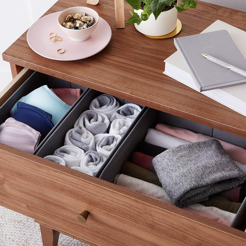 Amazon Basics Cloth Drawer Storage Organizer Boxes for Socks, Underwear and Baby Items, Set of 6, Gray...