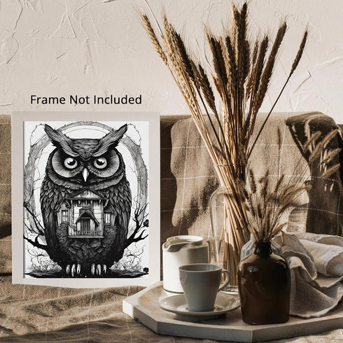 Posterizer 1 pcs- abstract fantasy retro gothic owl art-Gothic Art-Art for Animal Lovers- Living Room Bedroom Decor- unframed wall art...