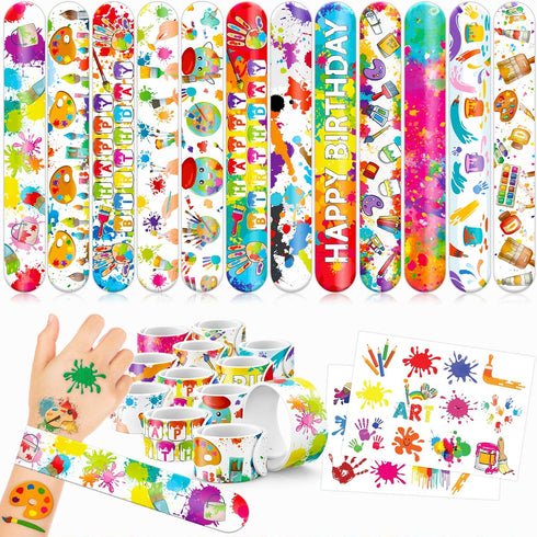 48PCS Art Party Favors 24PCS Tattoos 24PCS Slap Bracelets Wristbands Themed Birthdays Party Supplies Decorations Decor Artistry Painting Creativit...