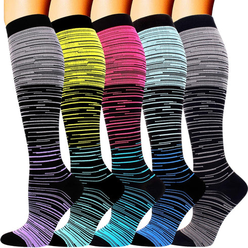 Double Couple 5 Pairs Wide Calf Compression Socks for Men Women Extra Plus Size Knee High Support 20-30...
