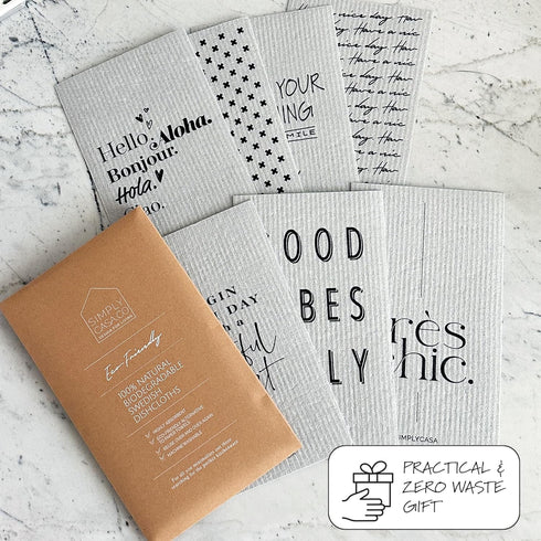 Long Gray 7 Pack Reusable Swedish Dishcloth, for Kitchen and Household Use, Super Absorbency, Made in Sweden, Cellulose Sponge Dish Cloths for Was...