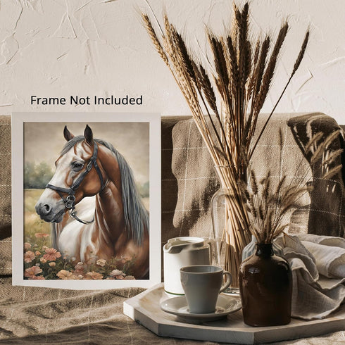 Posterizer 1 pcs- Beautiful brown horse in the middle of a flower garden-Art for Animal Lovers-Floral Botanical Art- Gift for Men Women Teens-Liv...