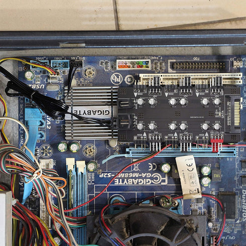 12V 4Pin PWM & 5V 3Pin ARGB with SATA 15Pin Power 2-in-1 Hub 6 Way Sync CPU Cooling Fan Addressable RGB Lighting PCB Splitter for Extended Motherb...