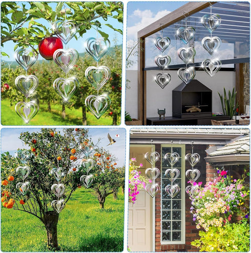 3PCS Heart Bird Scare Discs Set,Double-Sided Bird Reflectors,Highly Reflective Wind Spinners Bird Devices to Scare Birds Away from Yards Outdoor G...