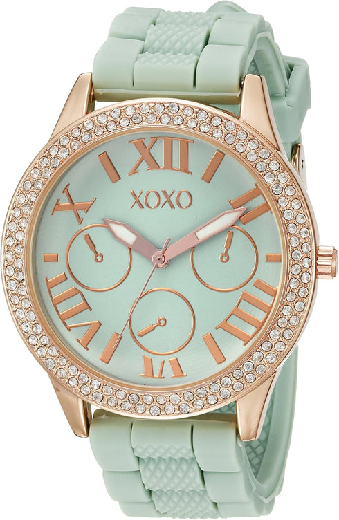 XOXO Women's XO8089 Gold-Tone Stainless Steel Watch with Mint Green Silicone Band...