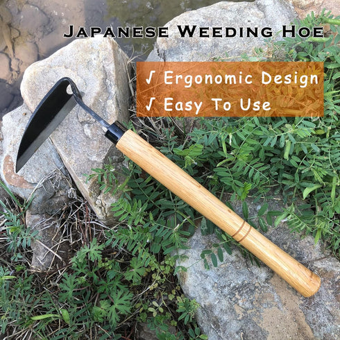 SHANFEEK Grass Sickle Japanese Weeding Hoe Garden Hand Tool Weeding Tools for Garden High-Strength Steel with Solid Wood Handle(Yellow)...