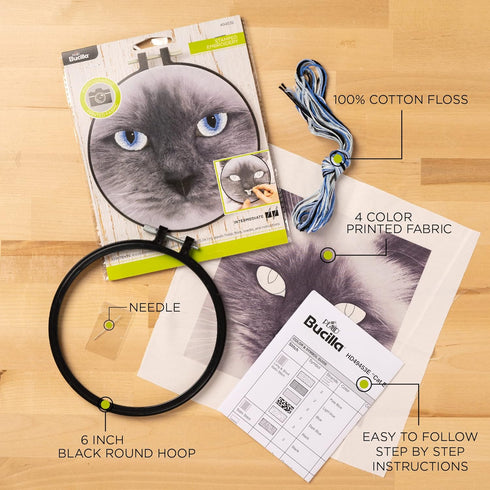 Bucilla Photographic 6" Stamped Embroidery Kit, Cat Eyes, Includes 4-Color Printed Fabric, 6" Hoop, Embroidery Floss, Needle, and Instructions, 49...