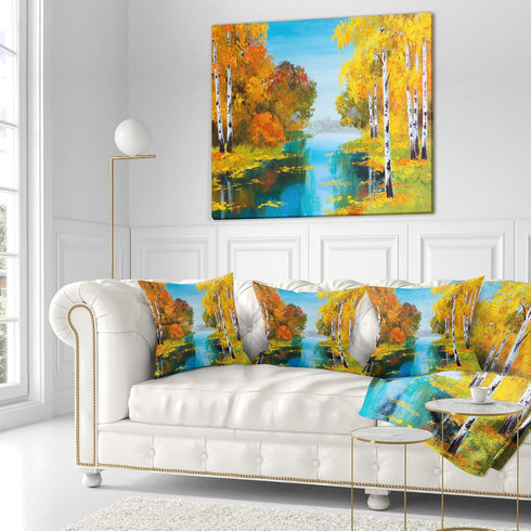 Designart Birch Forest Near The River' Landscape Printed 16 in. x 16 in...