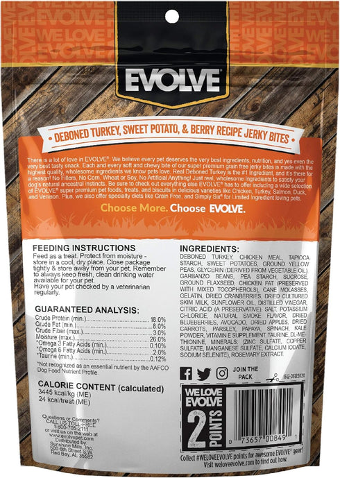 Evolve Grain Free Turkey, Pea, and Berry Jerky Bites Dog Treats...