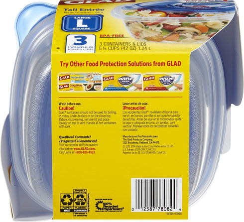 Glad GladWare Tall Entrée Food Storage Containers | Large Square Containers for Food Hold up to 42 Ounces of Food, 3 Count | Strong and Sturdy Lar...