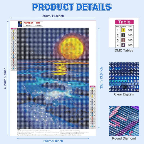 HEIBAGO Fantasy Diamond Painting Kits for Adults, 5D DIY Blue Beach Diamond Art Kits with Full Drill Gems, Ideal for Painting Enthusiasts and Stre...