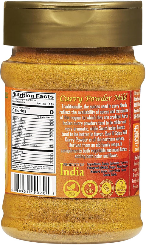 Rani Curry Powder Mild (10-Spice Authentic Indian Blend) 3oz (85g) PET Jar ~ All Natural | Salt-Free | NO Chili or Peppers | Vegan | No Colors | G...